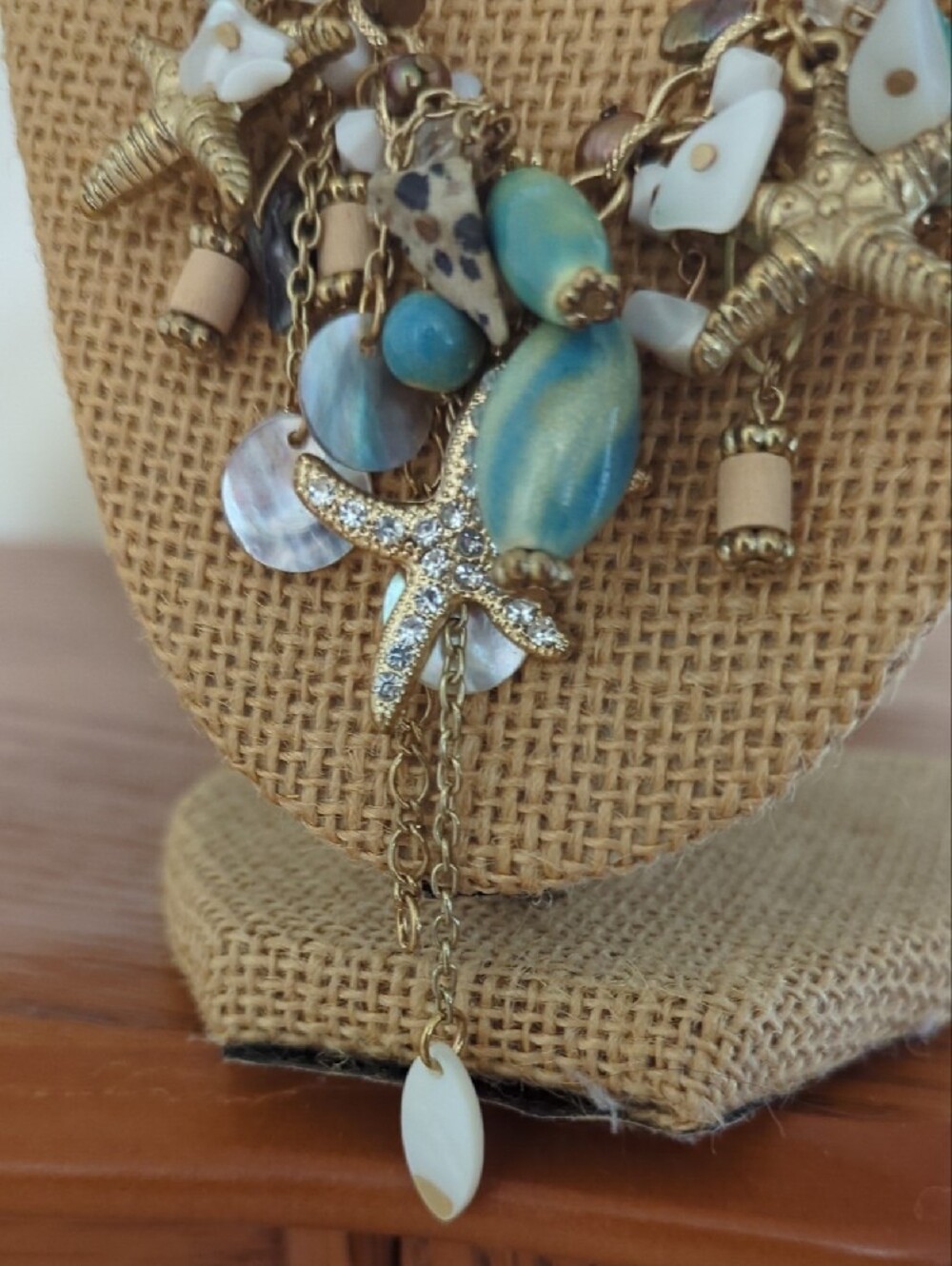 Coastal Mix Turquoise & Gold Starfish Statement Necklace - Picture 5 of 6